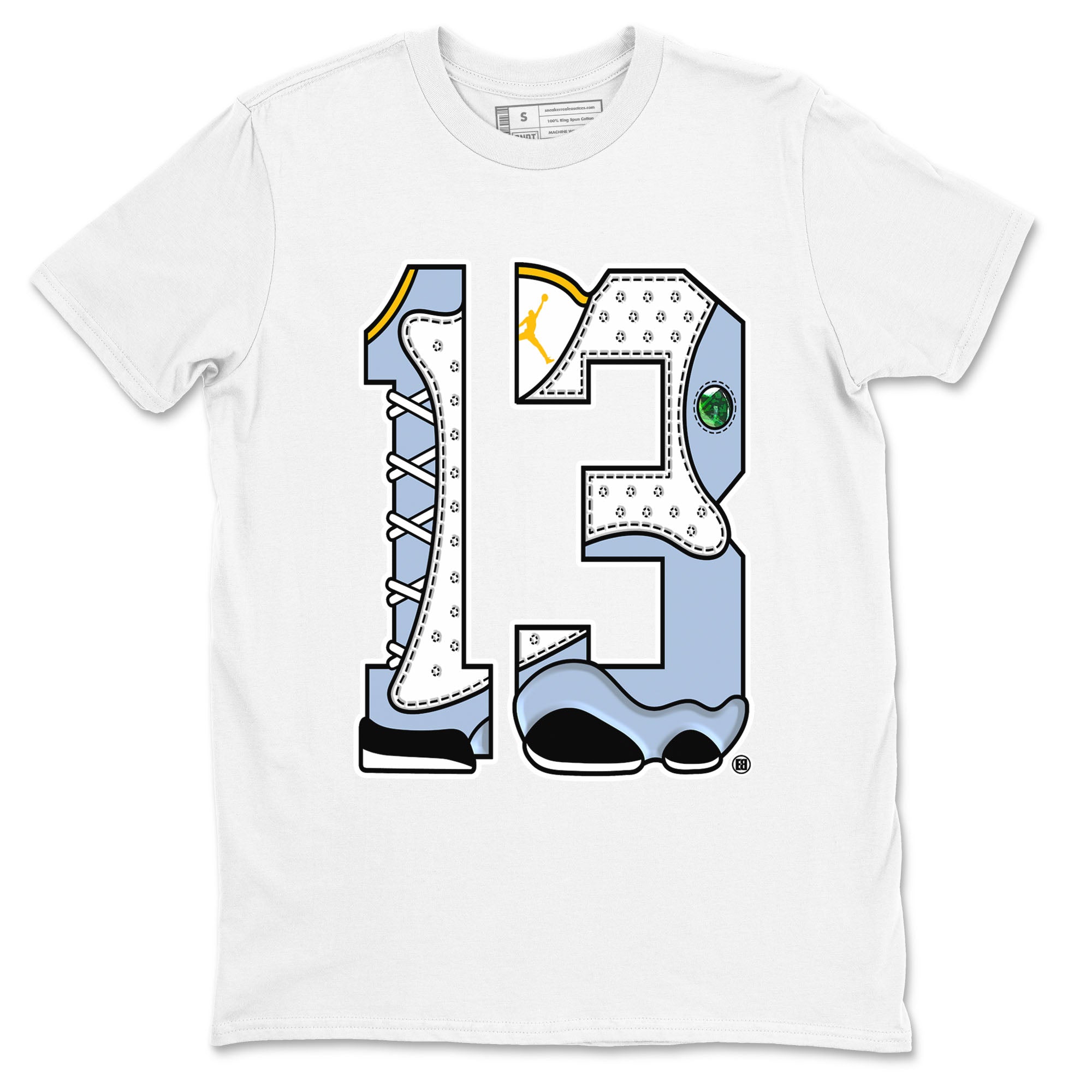 AJ13 Blue Grey shirt to match jordans Number 13 sneaker tees streetwear brand Air Jordan 13 Blue Grey SNRT Sneaker Release Tees unisex cotton White 2 crew neck shirt