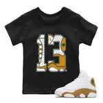 Jordan Retro 13 Wheat Sneaker Matching Tee Number 13 Sneaker Tees Air Jordan 13 Wheat Sneaker Release Tees Kids Shirts Black 1