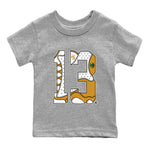 Jordan Retro 13 Wheat Sneaker Matching Tee Number 13 Sneaker Tees Air Jordan 13 Wheat Sneaker Release Tees Kids Shirts Heather Grey 2