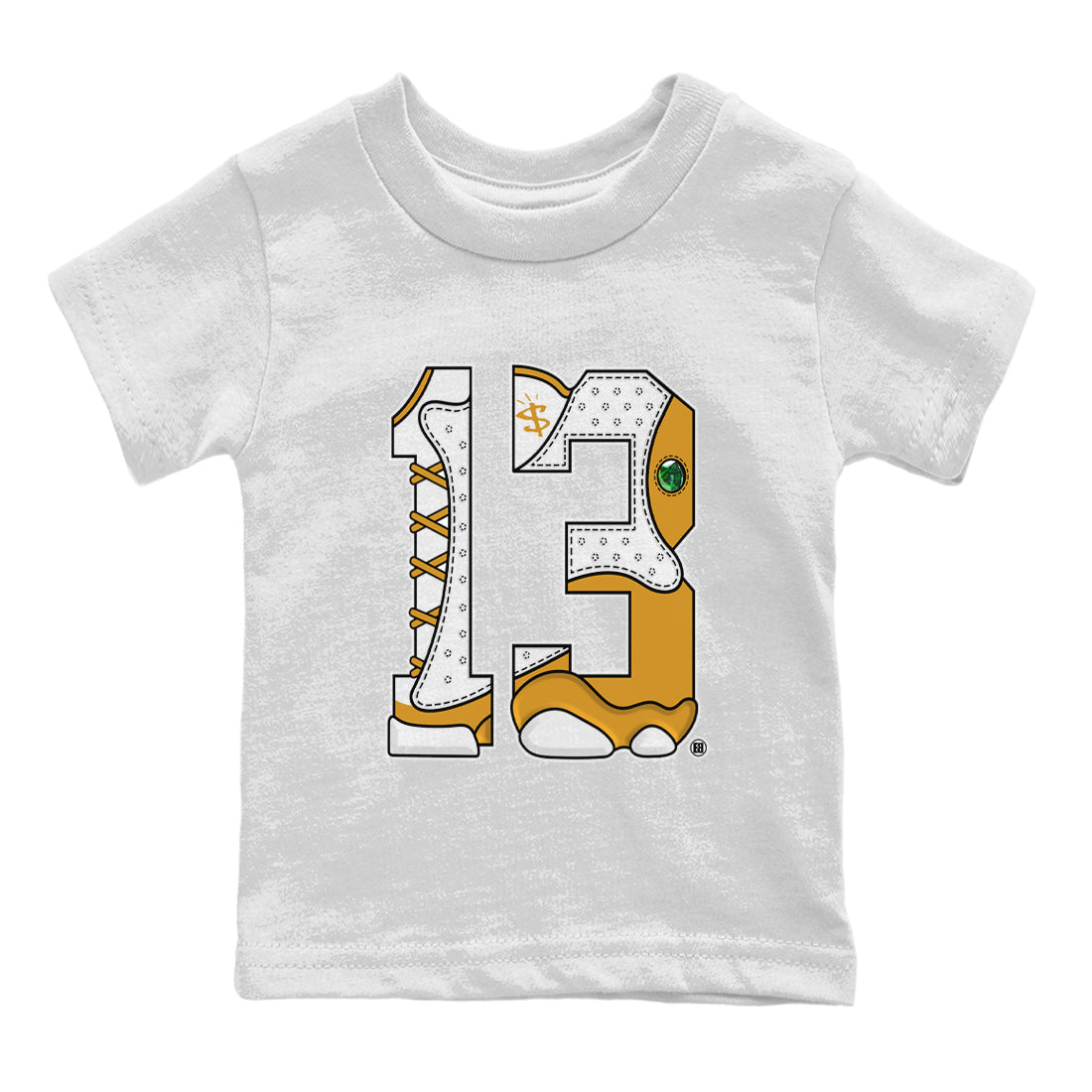 Jordan Retro 13 Wheat Sneaker Matching Tee Number 13 Sneaker Tees Air Jordan 13 Wheat Sneaker Release Tees Kids Shirts White 2