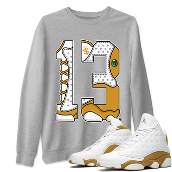 Jordan Retro 13 Wheat Sneaker Matching Tee Number 13 Sneaker Tees Air Jordan 13 Wheat Sneaker Release Tees Unisex Shirts Heather Grey 1