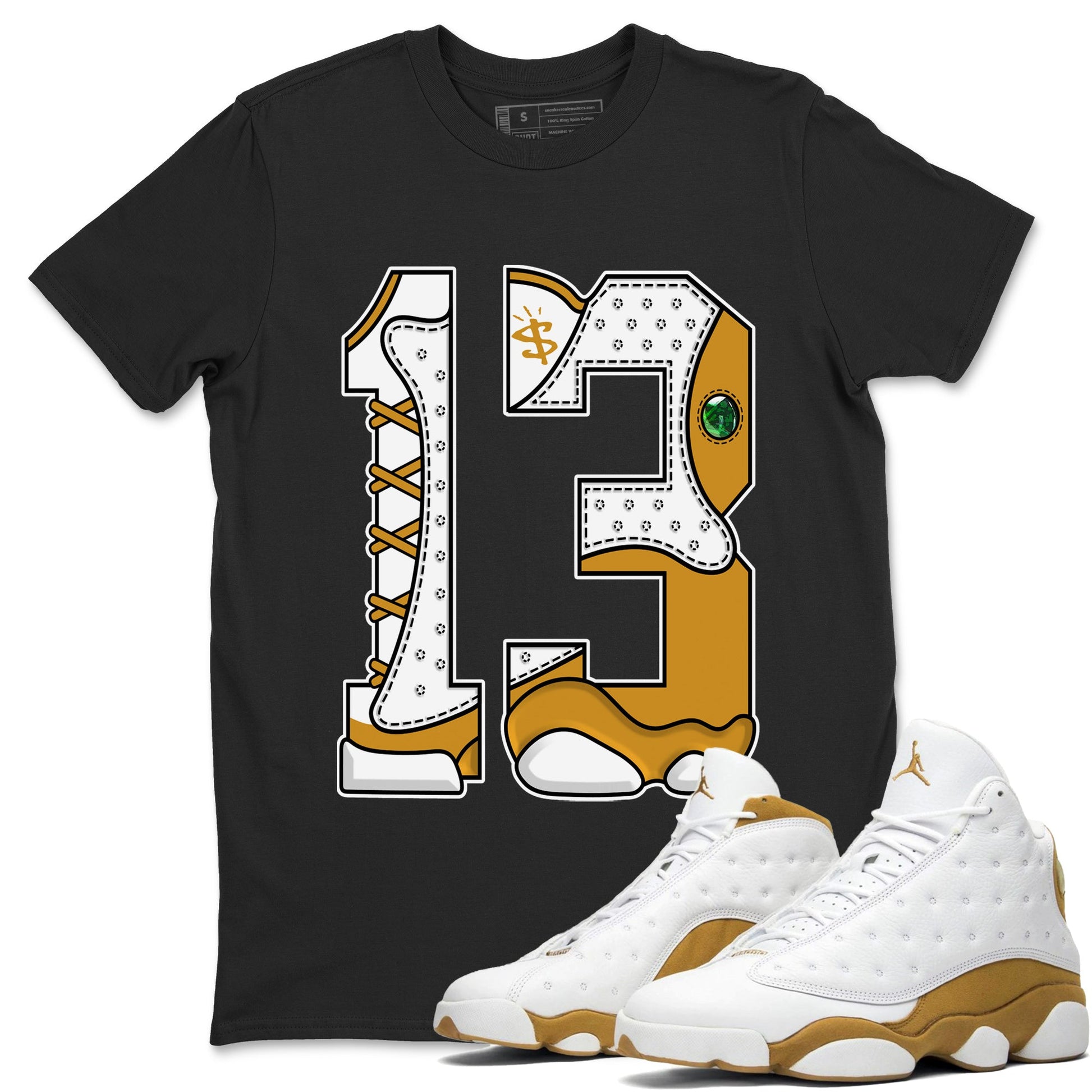 Jordan Retro 13 Wheat Sneaker Matching Tee Number 13 Sneaker Tees Air Jordan 13 Wheat Sneaker Release Tees Unisex Shirts Black 1