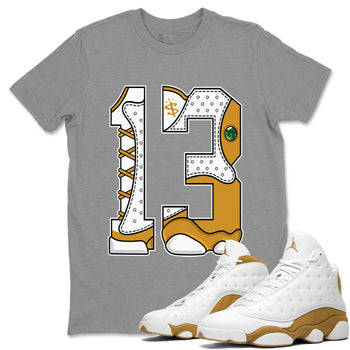 Jordan Retro 13 Wheat Sneaker Matching Tee Number 13 Sneaker Tees Air Jordan 13 Wheat Sneaker Release Tees Unisex Shirts Heather Grey 1