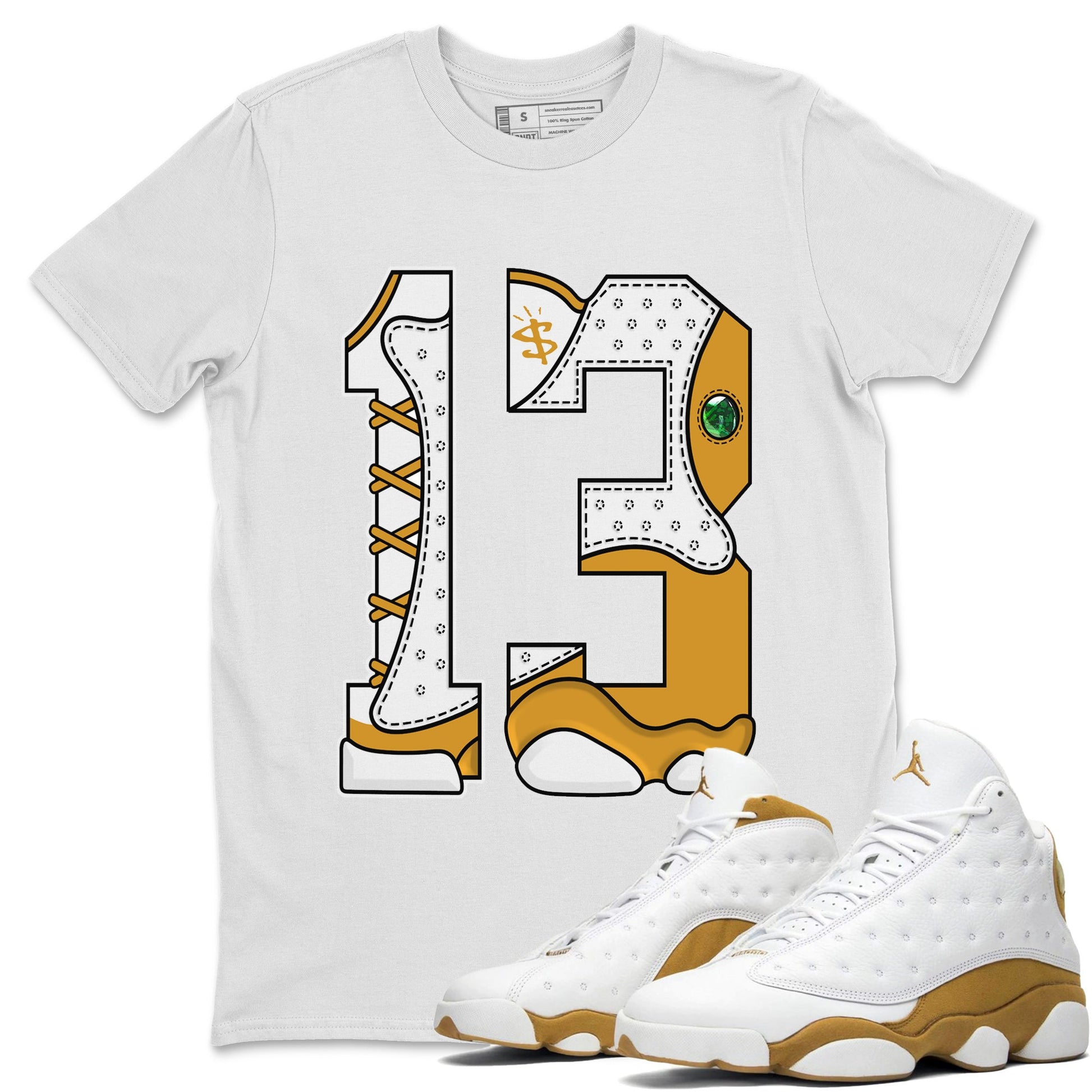 Jordan Retro 13 Wheat Sneaker Matching Tee Number 13 Sneaker Tees Air Jordan 13 Wheat Sneaker Release Tees Unisex Shirts White 1