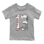 Air Jordan 13 Wolf Grey Sneaker Match Tees Number 13 Sneaker Tees Air Jordan 13 Retro Wolf Grey T-Shirt Kids Shirts Heather Grey 2