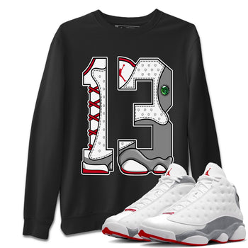 Air Jordan 13 Wolf Grey Sneaker Match Tees Number 13 Sneaker Tees Air Jordan 13 Retro Wolf Grey T-Shirt Unisex Shirts Black 1