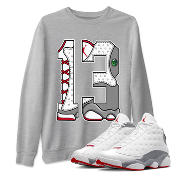 Air Jordan 13 Wolf Grey Sneaker Match Tees Number 13 Sneaker Tees Air Jordan 13 Retro Wolf Grey T-Shirt Unisex Shirts Heather Grey 1