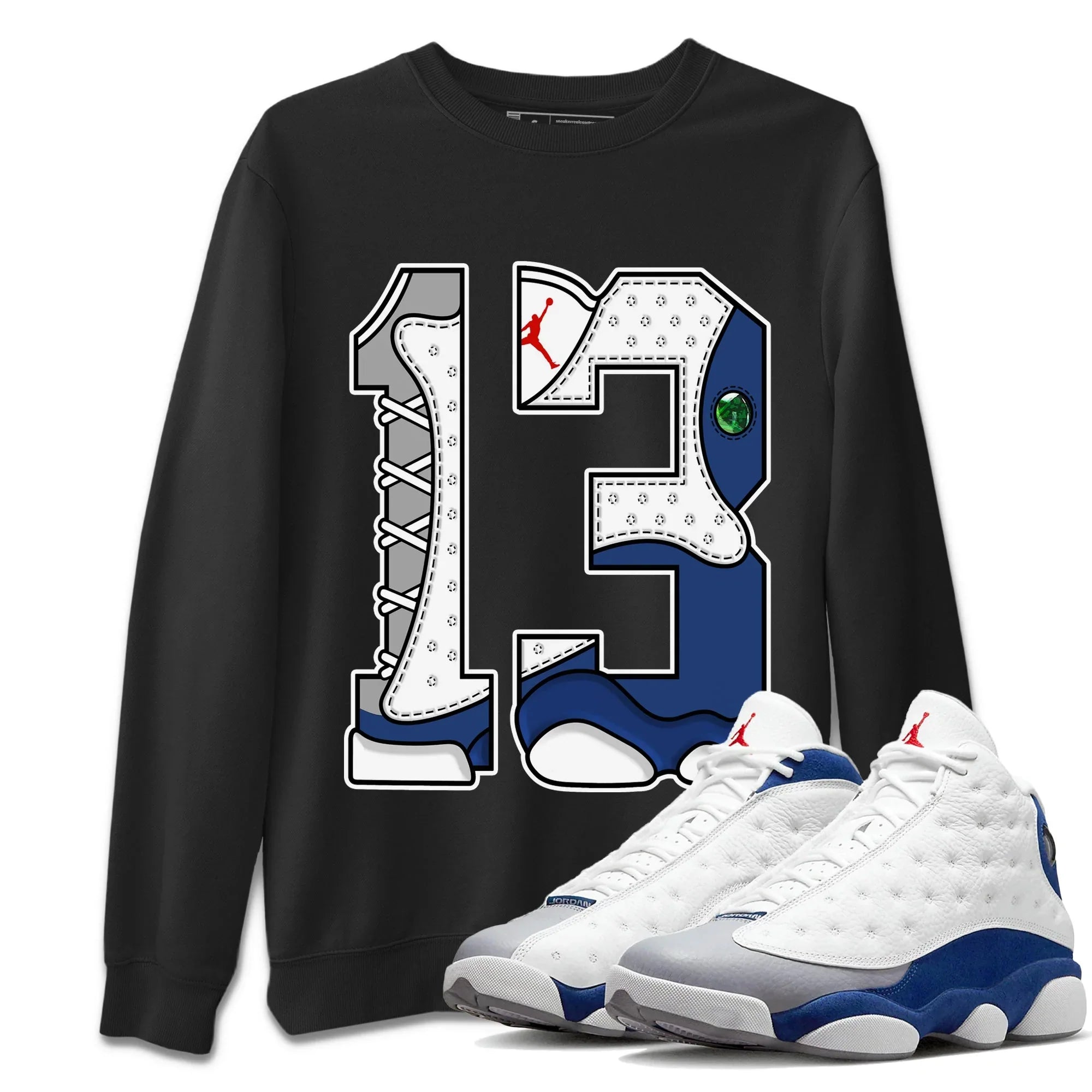 Jordan 13 French Blue Sneaker Match Tees Number 13 Sneaker Tees Jordan 13 French Blue Sneaker Release Tees Unisex Shirts