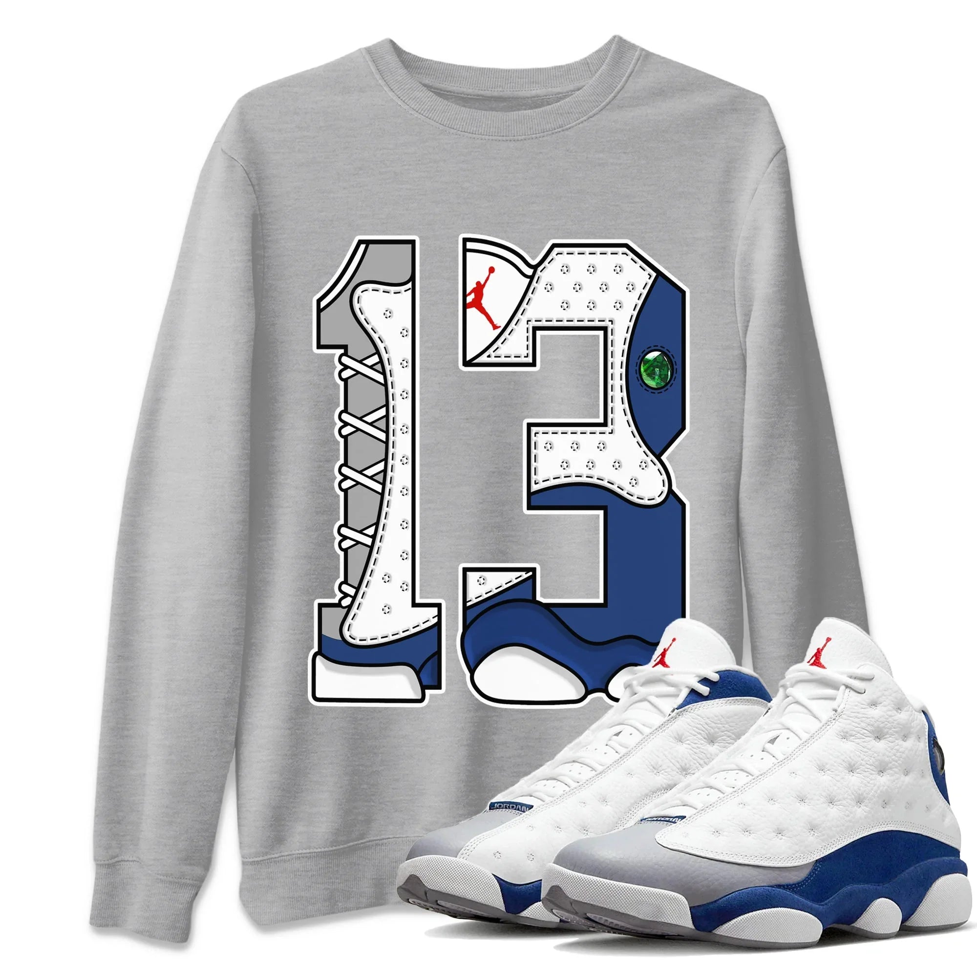 Jordan 13 French Blue Sneaker Match Tees Number 13 Sneaker Tees Jordan 13 French Blue Sneaker Release Tees Unisex Shirts