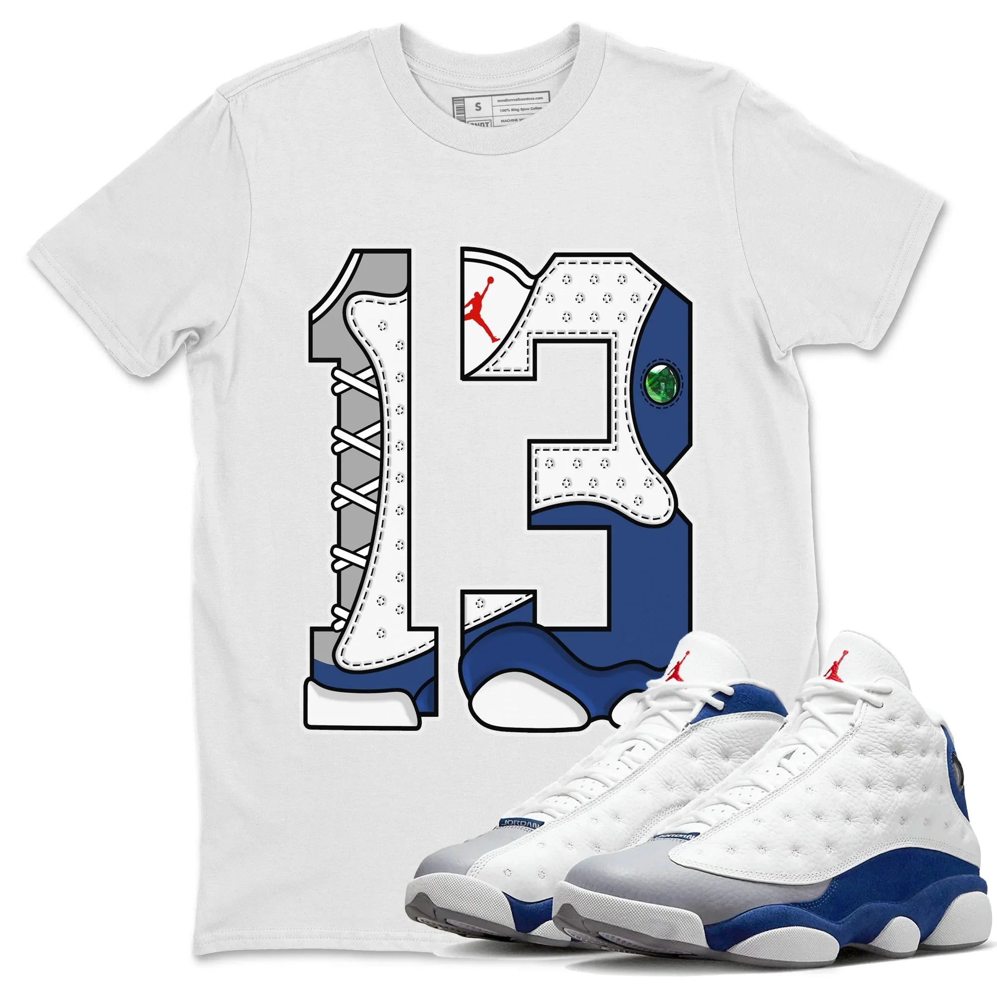 Jordan 13 French Blue Sneaker Match Tees Number 13 Sneaker Tees Jordan 13 French Blue Sneaker Release Tees Unisex Shirts