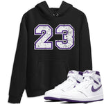 Jordan 1 WMNS Court Purple Sneaker Match Tees Number 23 Sneaker Tees Jordan 1 WMNS Court Purple Sneaker Release Tees Unisex Shirts