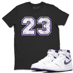 Jordan 1 WMNS Court Purple Sneaker Match Tees Number 23 Sneaker Tees Jordan 1 WMNS Court Purple Sneaker Release Tees Unisex Shirts