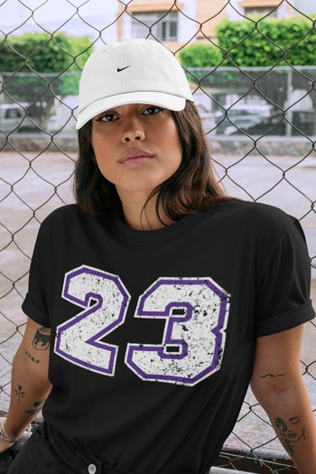 Jordan 1 WMNS Court Purple Sneaker Match Tees Number 23 Sneaker Tees Jordan 1 WMNS Court Purple Sneaker Release Tees Unisex Shirts