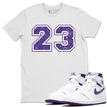 Jordan 1 WMNS Court Purple Sneaker Match Tees Number 23 Sneaker Tees Jordan 1 WMNS Court Purple Sneaker Release Tees Unisex Shirts