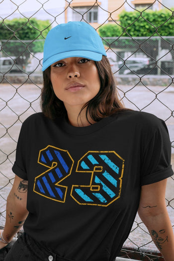 Jordan 2 OFF-WHITE Black Blue Sneaker Match Tees Number 23 Sneaker Tees Jordan 2 OFF-WHITE Black Blue Sneaker Release Tees Unisex Shirts