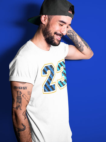 Jordan 2 OFF-WHITE Black Blue Sneaker Match Tees Number 23 Sneaker Tees Jordan 2 OFF-WHITE Black Blue Sneaker Release Tees Unisex Shirts