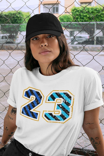Jordan 2 OFF-WHITE Black Blue Sneaker Match Tees Number 23 Sneaker Tees Jordan 2 OFF-WHITE Black Blue Sneaker Release Tees Unisex Shirts