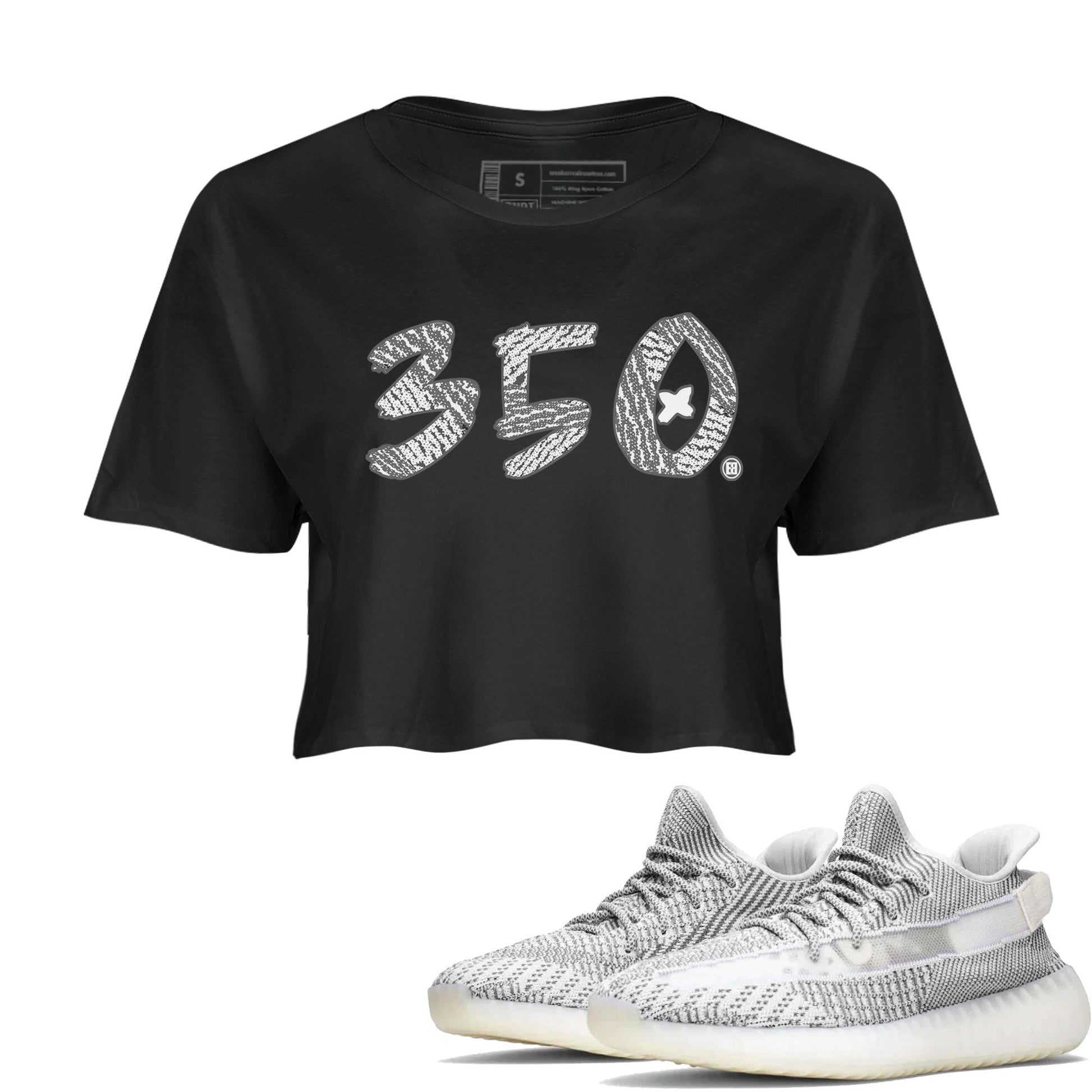 Yeezy Boost 350 Static shirt to match jordans Number 350 sneaker tees Yeezy 350 Static SNRT Sneaker Tees Sneaker Matching Clothing Brand Black 1 Crop T-Shirt