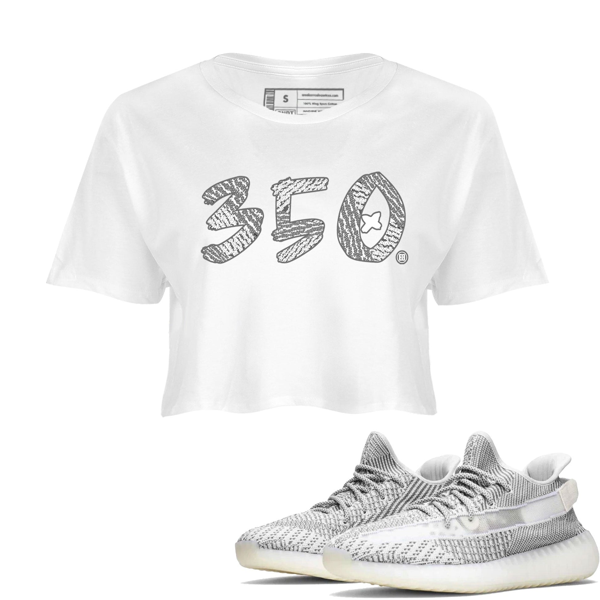 Yeezy Boost 350 Static shirt to match jordans Number 350 sneaker tees Yeezy 350 Static SNRT Sneaker Tees Sneaker Matching Clothing Brand White 1 Crop T-Shirt