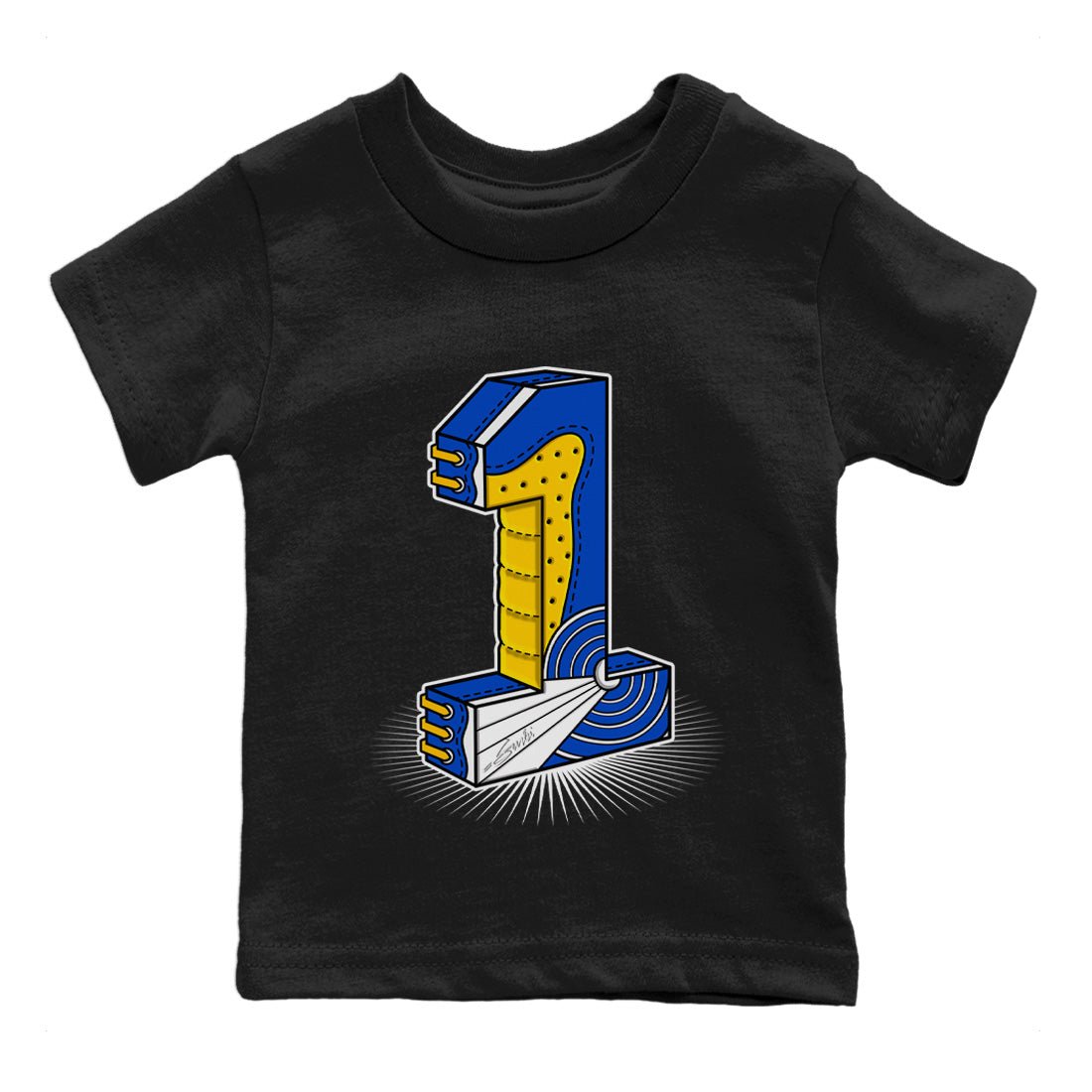 Jordan 1 Game Royal Varsity Maize Sneaker Match Tees Number Statue Sneaker Tees Jordan 1 Game Royal Varsity Maize Sneaker Release Tees Kids Shirts