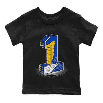 Jordan 1 Game Royal Varsity Maize Sneaker Match Tees Number Statue Sneaker Tees Jordan 1 Game Royal Varsity Maize Sneaker Release Tees Kids Shirts