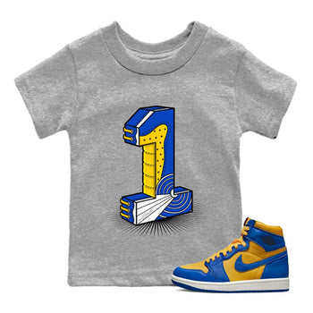 Jordan 1 Game Royal Varsity Maize Sneaker Match Tees Number Statue Sneaker Tees Jordan 1 Game Royal Varsity Maize Sneaker Release Tees Kids Shirts