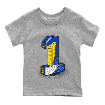 Jordan 1 Game Royal Varsity Maize Sneaker Match Tees Number Statue Sneaker Tees Jordan 1 Game Royal Varsity Maize Sneaker Release Tees Kids Shirts