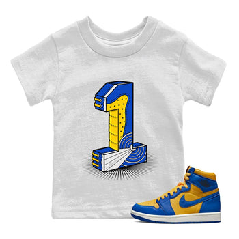 Jordan 1 Game Royal Varsity Maize Sneaker Match Tees Number Statue Sneaker Tees Jordan 1 Game Royal Varsity Maize Sneaker Release Tees Kids Shirts