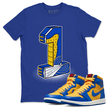 Jordan 1 Game Royal Varsity Maize Sneaker Match Tees Number Statue Sneaker Tees Jordan 1 Game Royal Varsity Maize Sneaker Release Tees Unisex Shirts