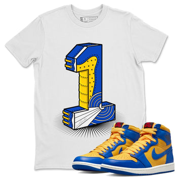 Jordan 1 Game Royal Varsity Maize Sneaker Match Tees Number Statue Sneaker Tees Jordan 1 Game Royal Varsity Maize Sneaker Release Tees Unisex Shirts