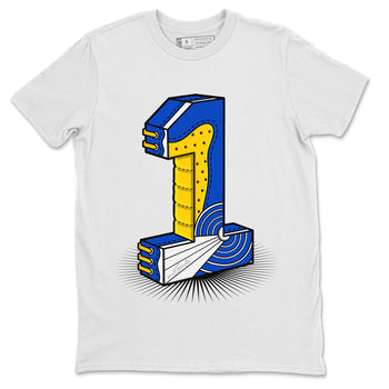 Jordan 1 Game Royal Varsity Maize Sneaker Match Tees Number Statue Sneaker Tees Jordan 1 Game Royal Varsity Maize Sneaker Release Tees Unisex Shirts