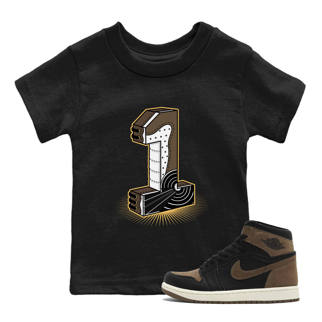 Air Jordan 1 Palomino shirt to match jordans Number Statue sneaker tees Crew Neck Jordan 1 Retro High OG Palomino SNRT Sneaker Release Tees Baby Toddler Black 1 T-Shirt