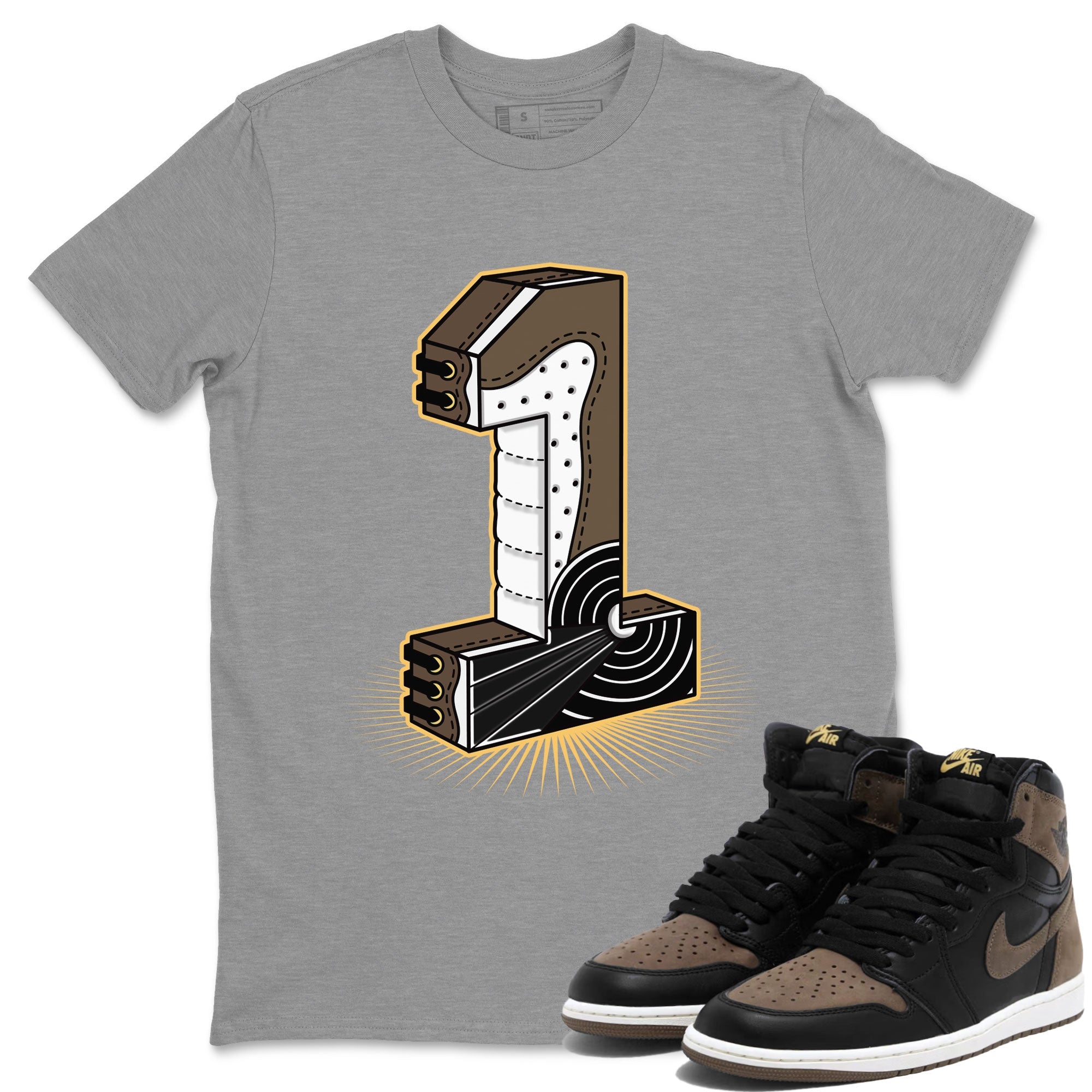 Air Jordan 1 Palomino shirt to match jordans Number Statue sneaker tees Crew Neck Jordan 1 Retro High OG Palomino SNRT Sneaker Release Tees Unisex Casual Shirts Heather Grey 1 T-Shirt
