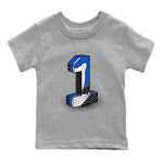 1s Royal Reimagined shirt to match jordans Number Statue sneaker tees Jordan 1 High OG Royal Reimagined SNRT Sneaker Tees Youth Kid's Baby Shirt Heather Grey 2 T-Shirt