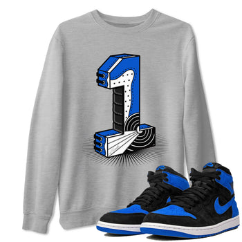 1s Royal Reimagined shirt to match jordans Number Statue sneaker tees Jordan 1 High OG Royal Reimagined SNRT Sneaker Release Tees Cotton Sneaker Tee Heather Grey 1 T-Shirt