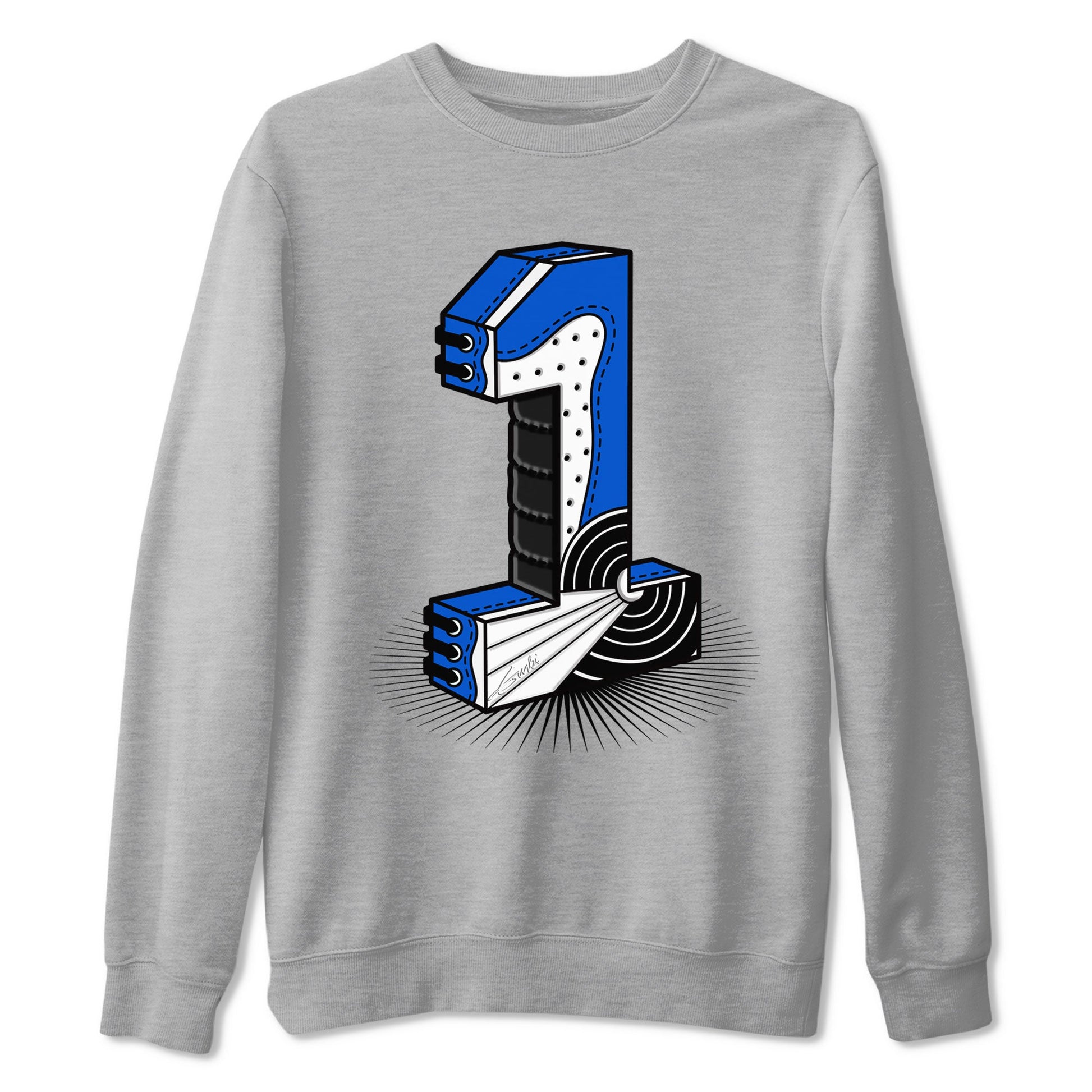 1s Royal Reimagined shirt to match jordans Number Statue sneaker tees Jordan 1 High OG Royal Reimagined SNRT Sneaker Release Tees Cotton Sneaker Tee Heather Grey 2 T-Shirt