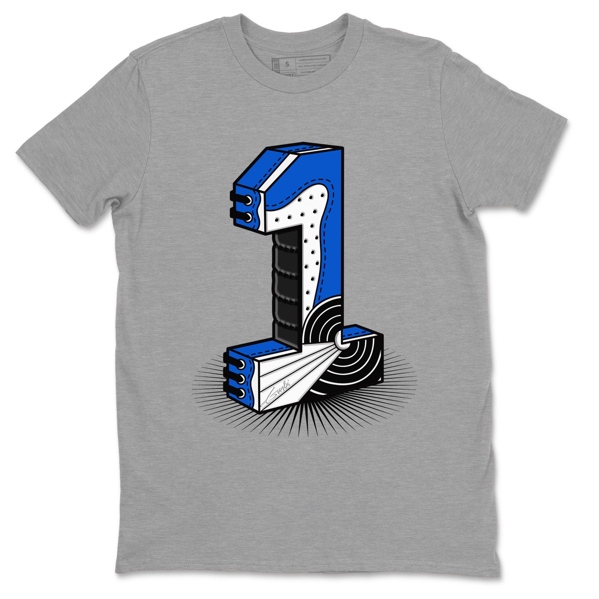 1s Royal Reimagined shirt to match jordans Number Statue sneaker tees Jordan 1 High OG Royal Reimagined SNRT Sneaker Release Tees Cotton Sneaker Tee Heather Grey 2 T-Shirt