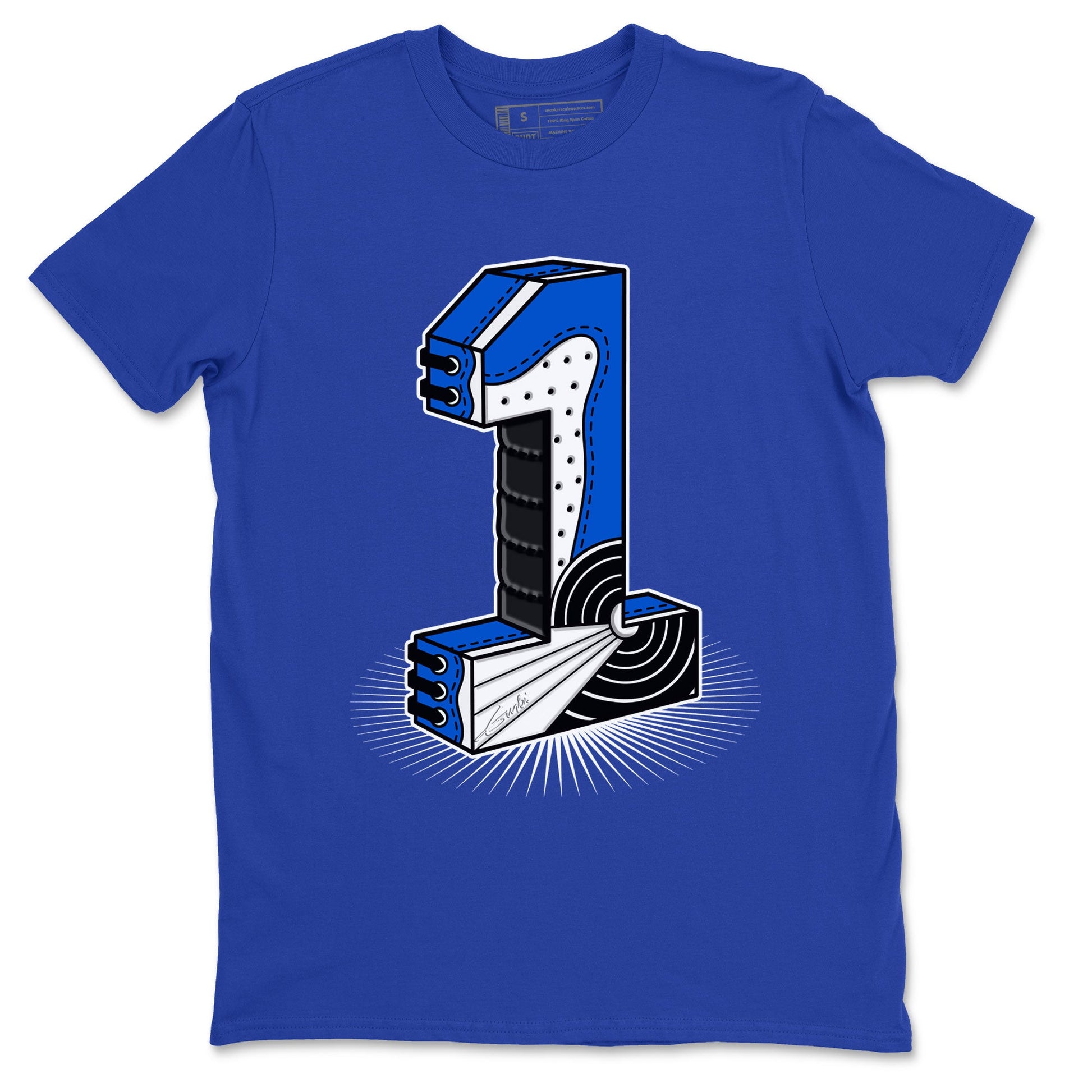1s Royal Reimagined shirt to match jordans Number Statue sneaker tees Jordan 1 High OG Royal Reimagined SNRT Sneaker Release Tees Cotton Sneaker Tee Royal Blue 2 T-Shirt