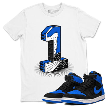 1s Royal Reimagined shirt to match jordans Number Statue sneaker tees Jordan 1 High OG Royal Reimagined SNRT Sneaker Release Tees Cotton Sneaker Tee White 1 T-Shirt