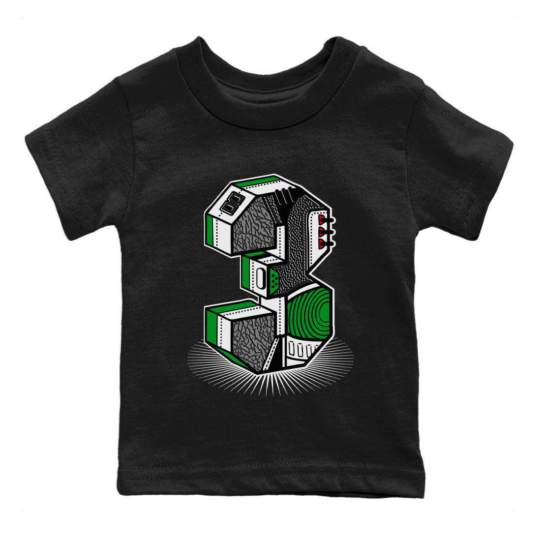 Air Jordan 3 Lucky Green Sneaker Match Tees Number Statue Sneaker Tees Jordan 3 Retro Lucky Green Sneaker Release Tees Kids Shirts Black 2