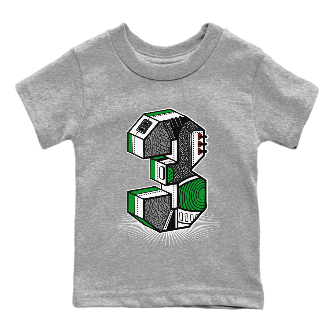 Air Jordan 3 Lucky Green Sneaker Match Tees Number Statue Sneaker Tees Jordan 3 Retro Lucky Green Sneaker Release Tees Kids Shirts Heather Grey 2