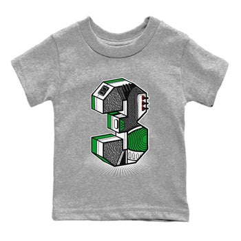 Air Jordan 3 Lucky Green Sneaker Match Tees Number Statue Sneaker Tees Jordan 3 Retro Lucky Green Sneaker Release Tees Kids Shirts Heather Grey 2
