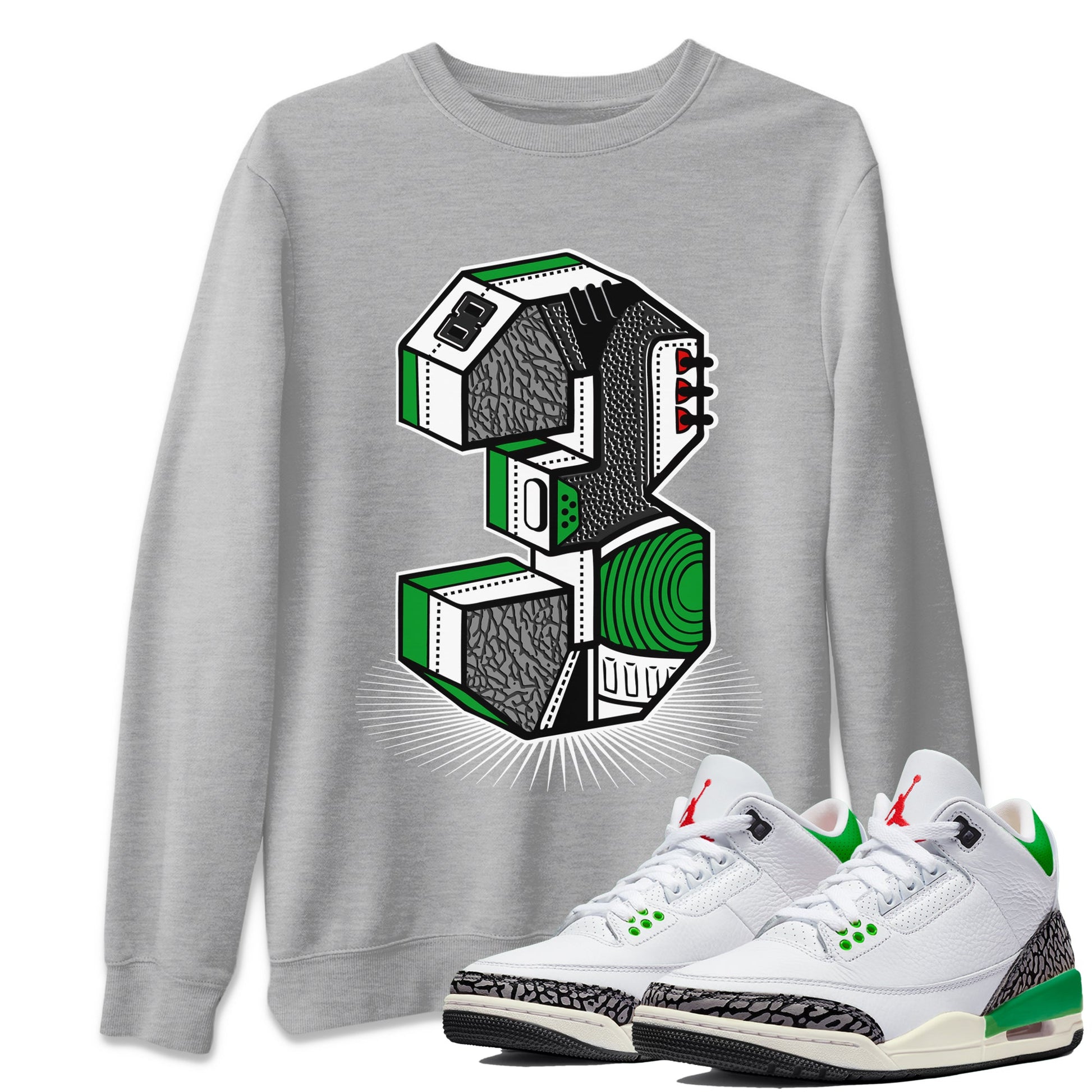Air Jordan 3 Lucky Green Sneaker Match Tees Number Statue Sneaker Tees Jordan 3 Retro Lucky Green Sneaker Release Tees Unisex Shirts Heather Grey 1
