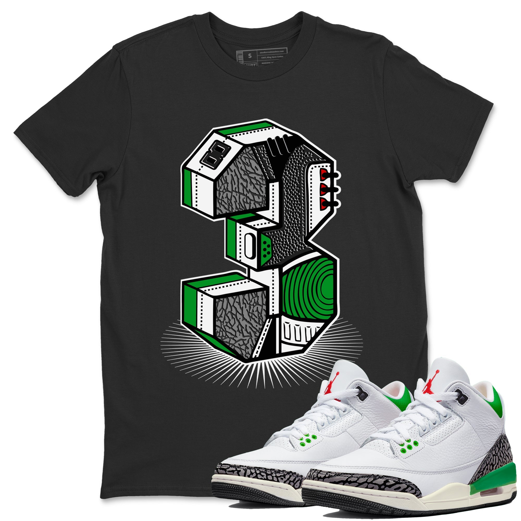 Air Jordan 3 Lucky Green Sneaker Match Tees Number Statue Sneaker Tees Jordan 3 Retro Lucky Green Sneaker Release Tees Unisex Shirts Black 1