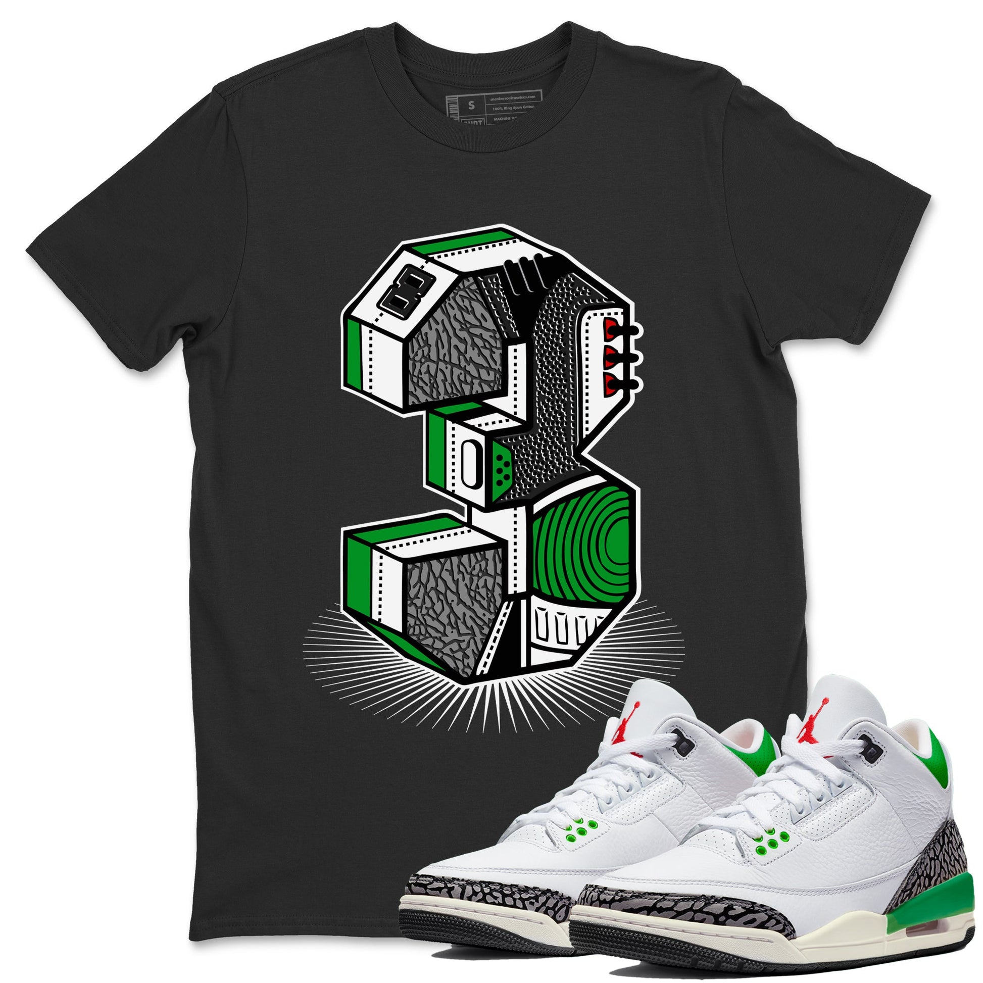 Air Jordan 3 Lucky Green Sneaker Match Tees Number Statue Sneaker Tees Jordan 3 Retro Lucky Green Sneaker Release Tees Unisex Shirts Black 1