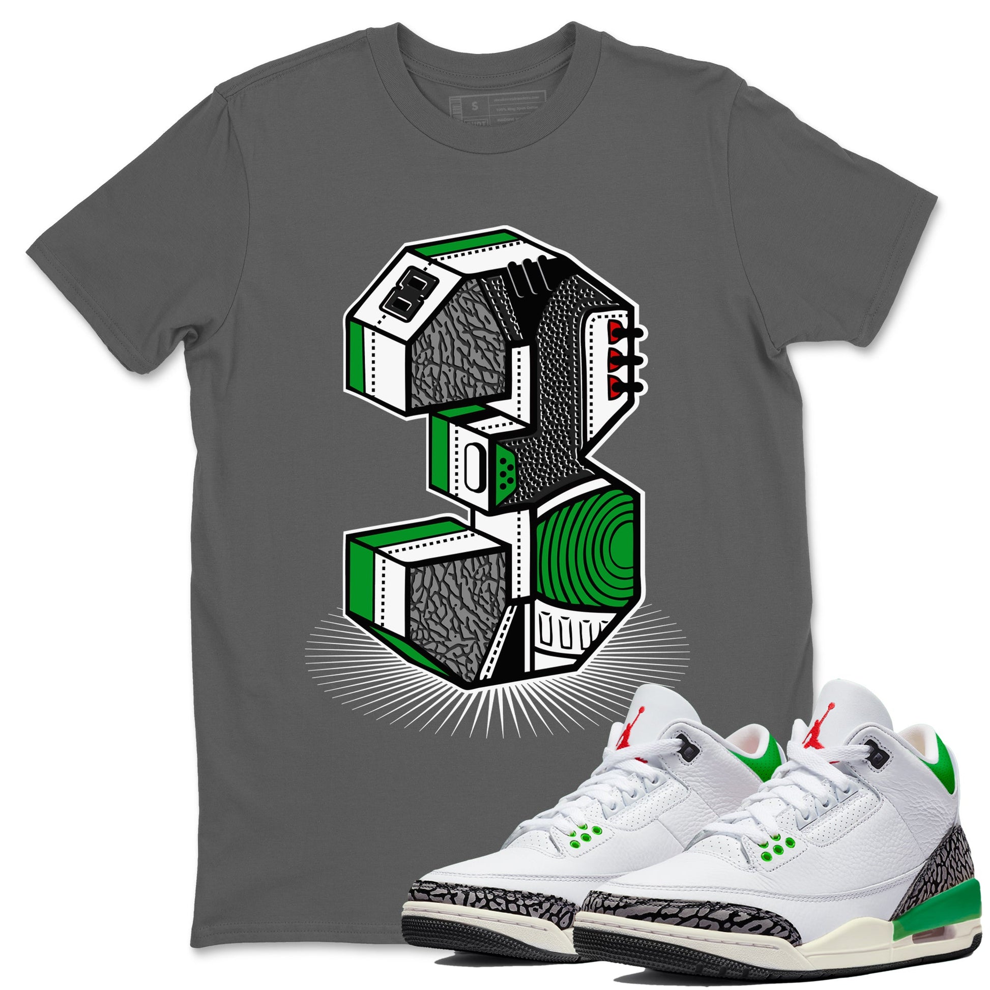 Air Jordan 3 Lucky Green Sneaker Match Tees Number Statue Sneaker Tees Jordan 3 Retro Lucky Green Sneaker Release Tees Unisex Shirts Cool Grey 1