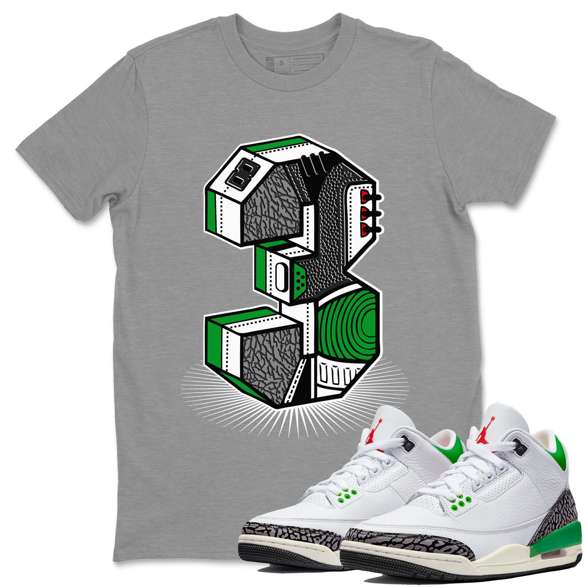 Air Jordan 3 Lucky Green Sneaker Match Tees Number Statue Sneaker Tees Jordan 3 Retro Lucky Green Sneaker Release Tees Unisex Shirts Heather Grey 1