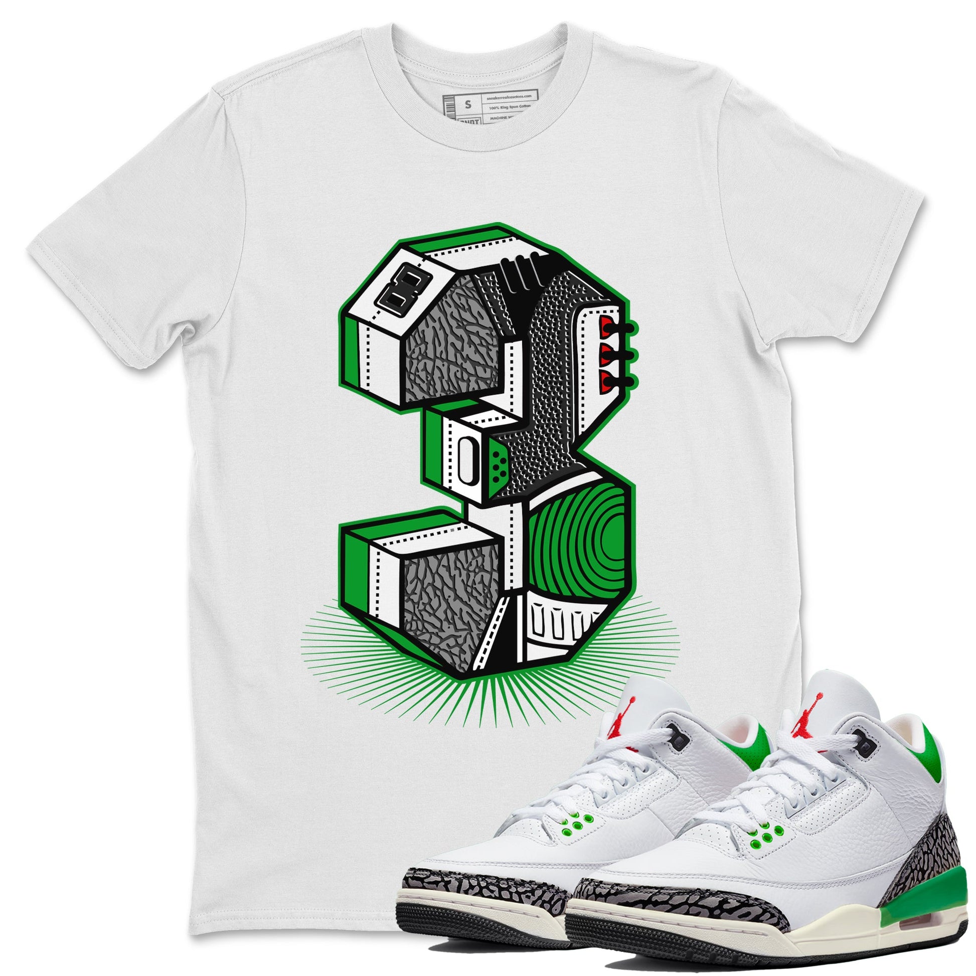 Air Jordan 3 Lucky Green Sneaker Match Tees Number Statue Sneaker Tees Jordan 3 Retro Lucky Green Sneaker Release Tees Unisex Shirts White 1