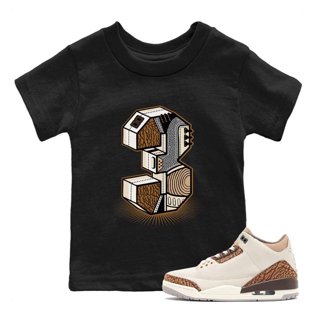 Air Jordan 3 Palomino shirt to match jordans Number Statue sneaker tees 3s Palomino SNRT Sneaker Release Tees Baby Toddler Black 1 T-Shirt
