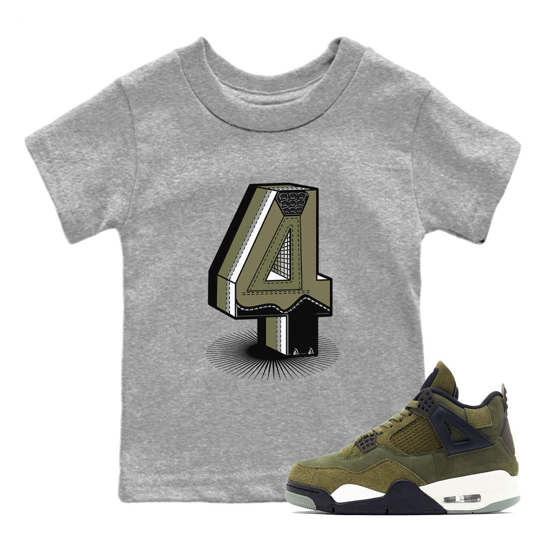 AJ4 Medium Olive shirt to match jordans Number Statue sneaker tees Air Jordan 4 Retro Medium Olive SNRT Sneaker Release Tees Baby Toddler Heather Grey 1 T-Shirt